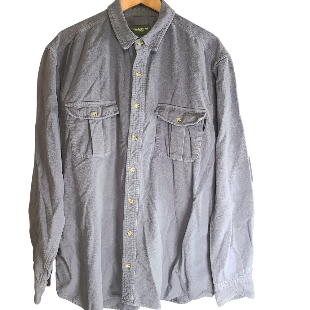 Eddie Bauer Mens Tall XL Slate Blue Brushed Cotton Twill Button Down Shirt